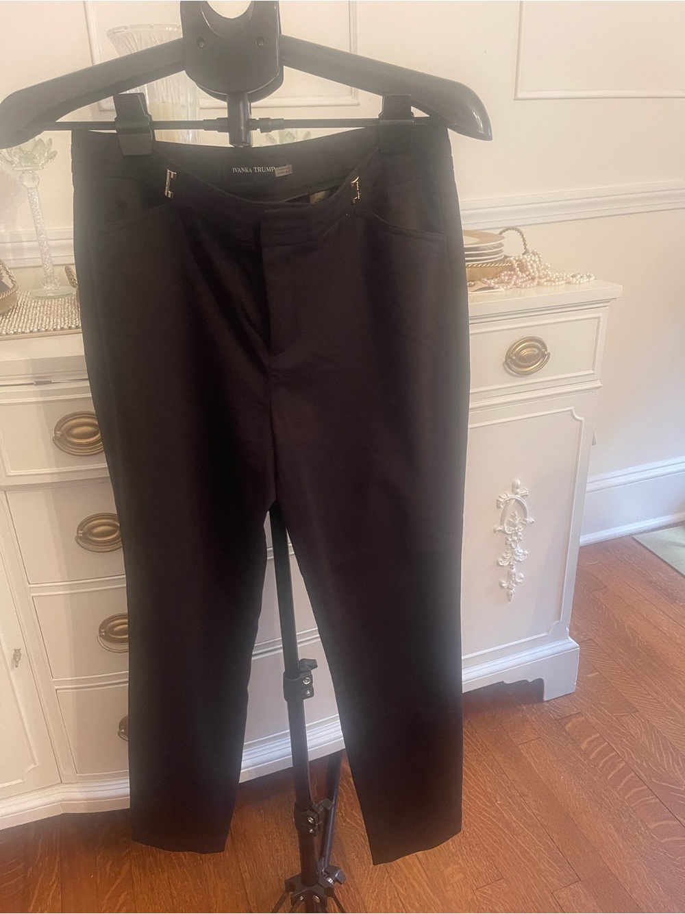 Ivanka Trump Black Slim Ankle Dress Pants Gold Hardware